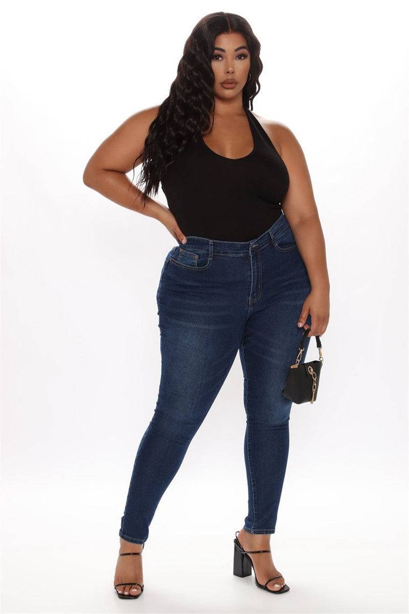 Plus Size Pencil Slim Fit Jeans Stretch Women's Denim Pants Blue - Clothing Personality