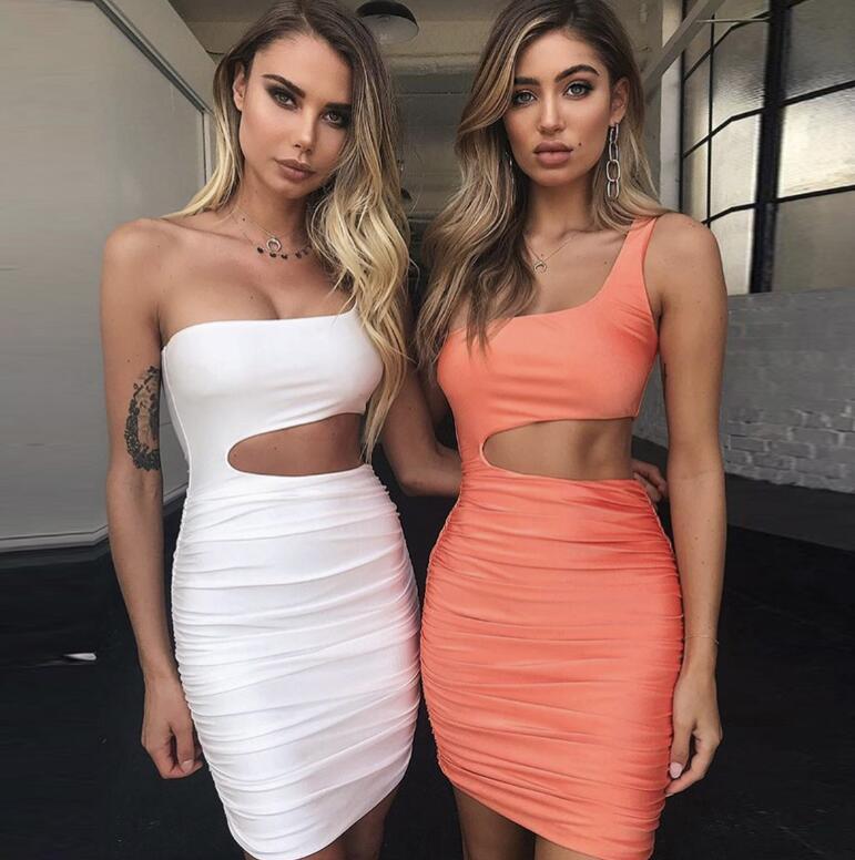 Slim One-shoulder Short Dress Sexy Fashion Hollow Mini Dresses For Women - Clothing Personality
