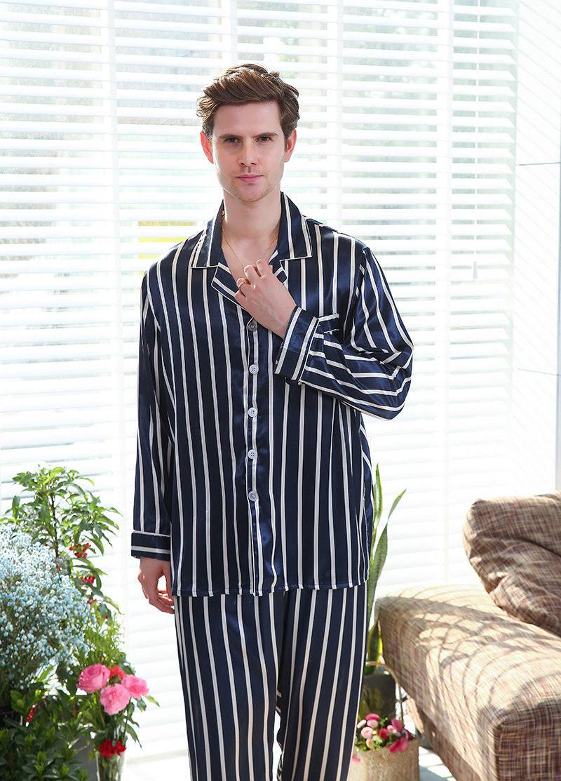 Fall men's simulated silk stripe pajamas men - Clothing Personality