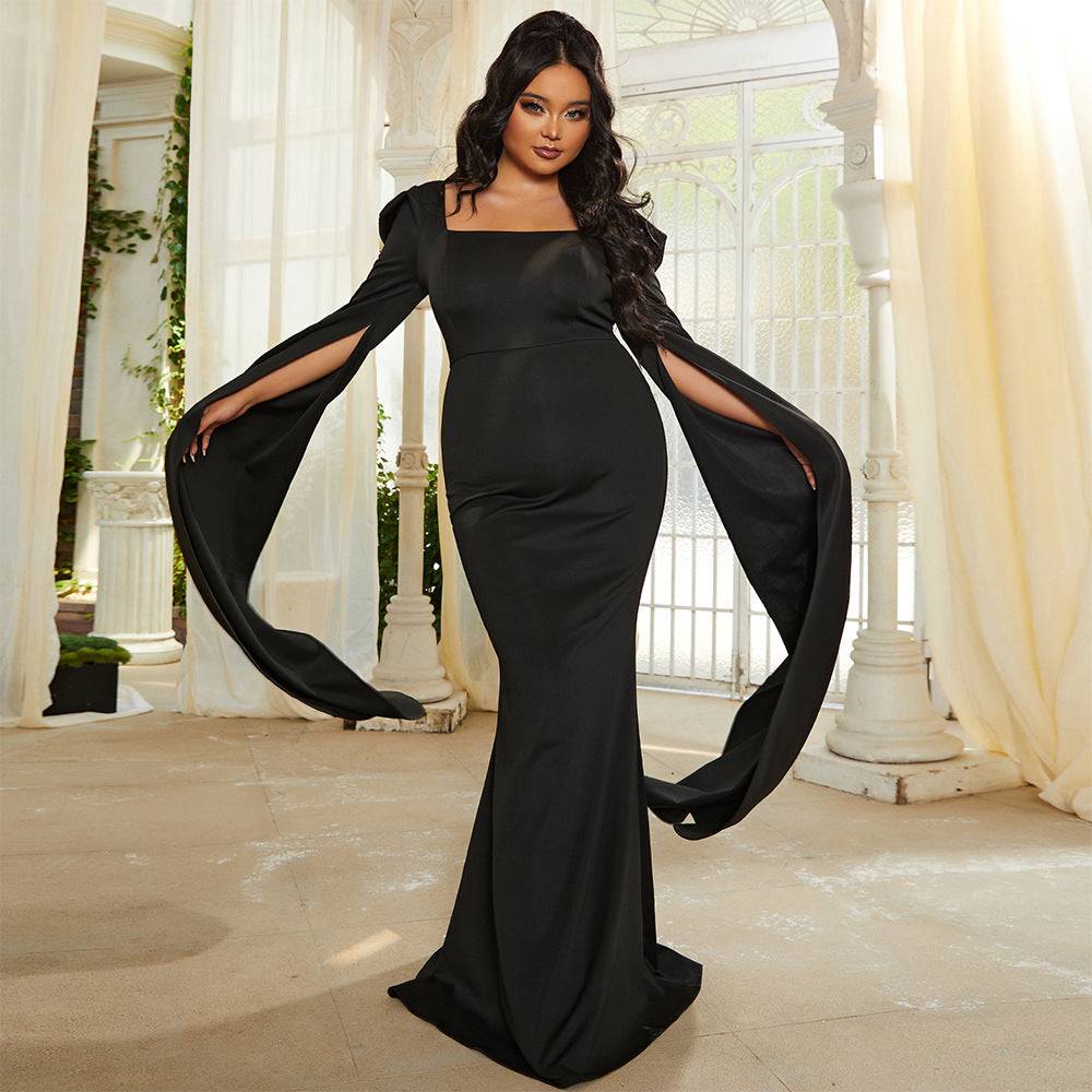 Women's Extra Long Sleeve Mermaid Style Evening Gown Elegant Evening Dress - Clothing Personality