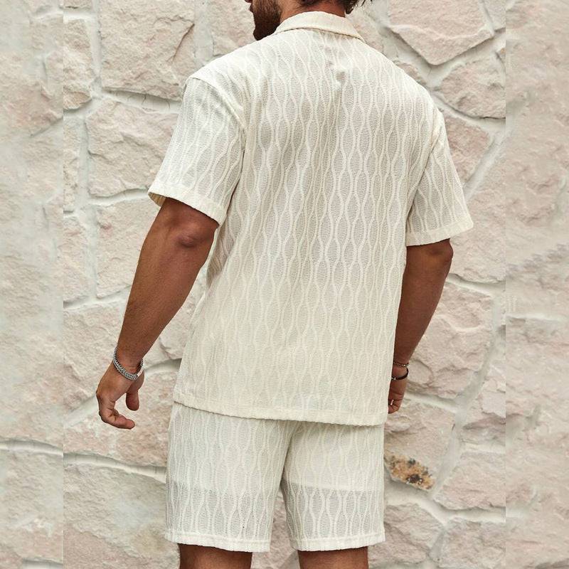 Men Tracksuits Summer Fashion Solid Loose Casual Two Pieces Lapel Button Shirt Shorts Beach Holiday All-match Outfits Male - Clothing Personality