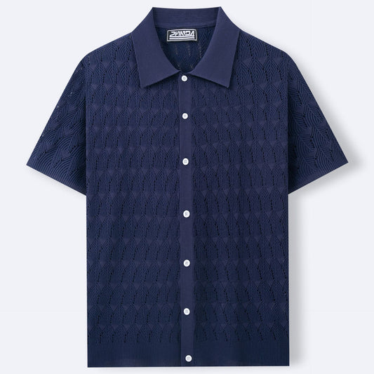 Men's Fashion Pointelle Design Spring And Summer Knitwear Short Sleeve Cardigan - Updated - Clothing Personality