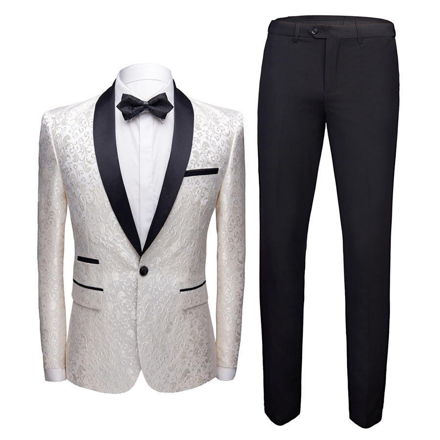 Men's Off-White Paisley Tuxedo Suit Wedding Suit Set - Clothing Personality