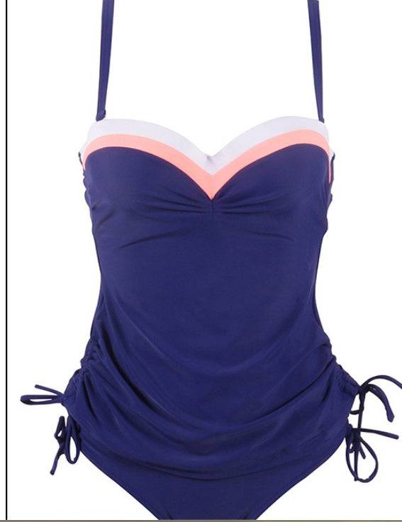 2021European Split Tankini Tankini Europe And The United States New Solid Color Striped Swimwear One-piece Ladies Swimwear - Clothing Personality