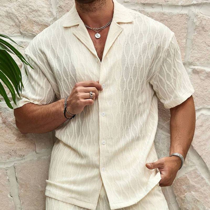 Men Tracksuits Summer Fashion Solid Loose Casual Two Pieces Lapel Button Shirt Shorts Beach Holiday All-match Outfits Male - Clothing Personality