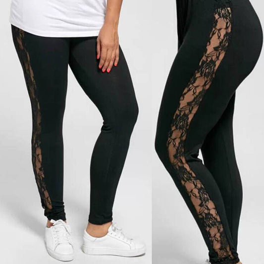 Plus Size Sexy Women Holllow Out Lace Leggings - Clothing Personality
