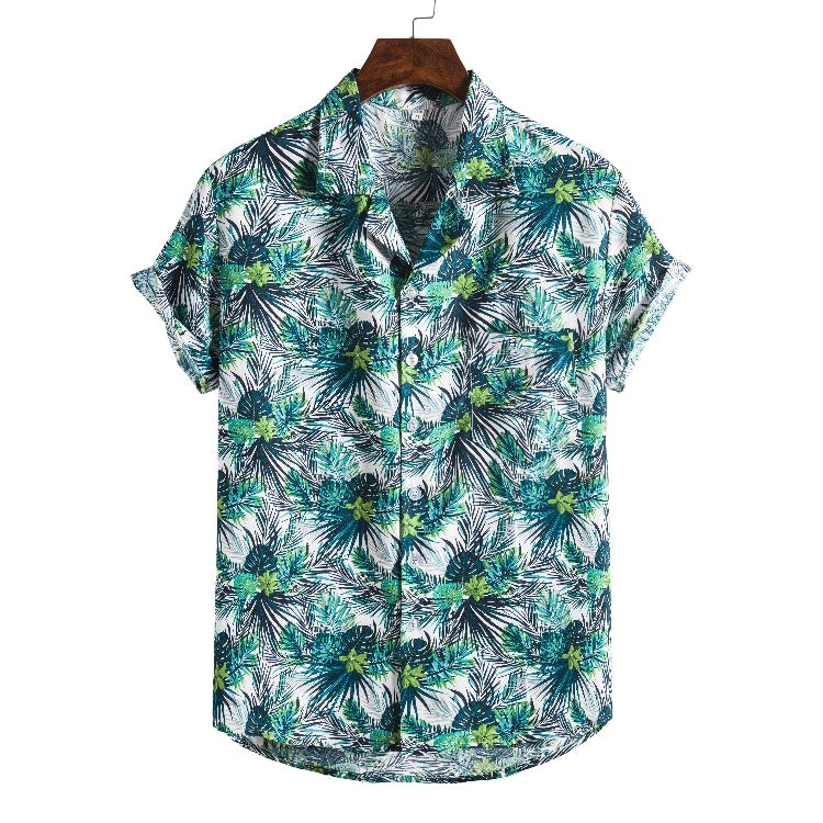 Men Short Sleeved Beach Hawaii Shirts Floral Print New Printed Shirt - Clothing Personality