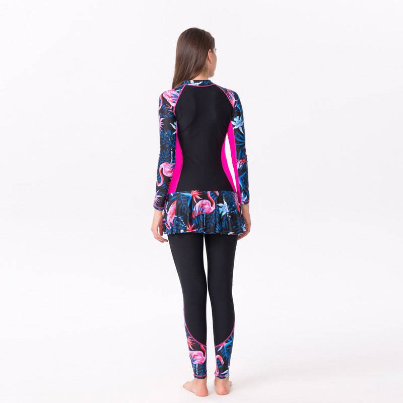 One-Piece Long Sleeve Long Skirt Swimsuit - Clothing Personality