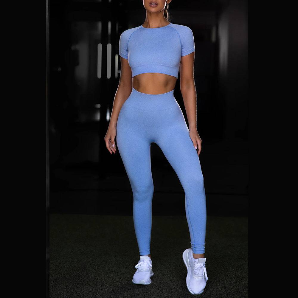 Seamless Yoga Sport Set Fitness Women Running Leggings Short Sleeve Tops - Clothing Personality