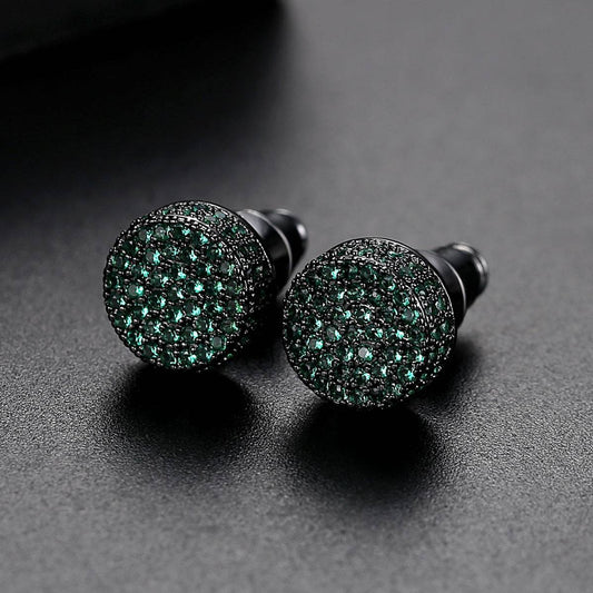 JINSE Hip Hop 9MM Round Cubic Zirconia Earrings For Men Ear Studs Crystal Green White Male Earings Fashion Jewelry Brincos - Clothing Personality
