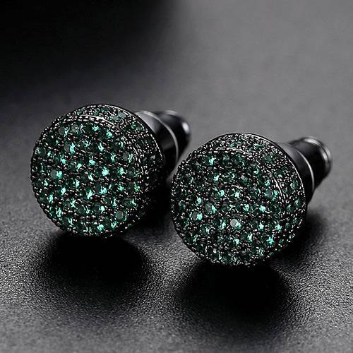 JINSE Hip Hop 9MM Round Cubic Zirconia Earrings For Men Ear Studs Crystal Green White Male Earings Fashion Jewelry Brincos - Clothing Personality