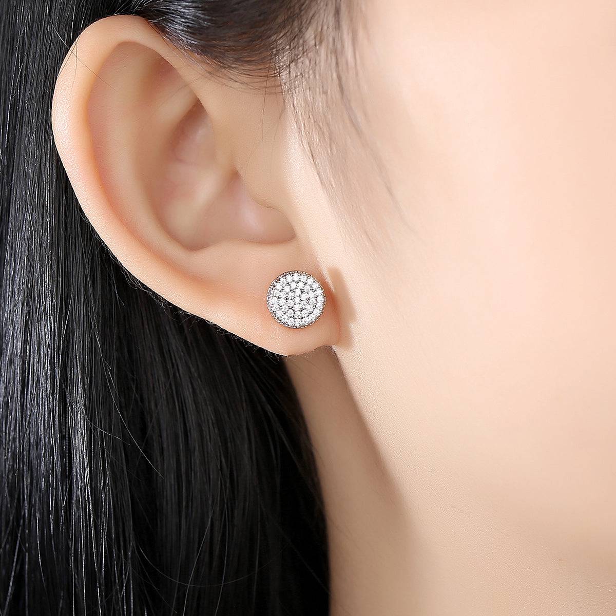 JINSE Hip Hop 9MM Round Cubic Zirconia Earrings For Men Ear Studs Crystal Green White Male Earings Fashion Jewelry Brincos - Clothing Personality