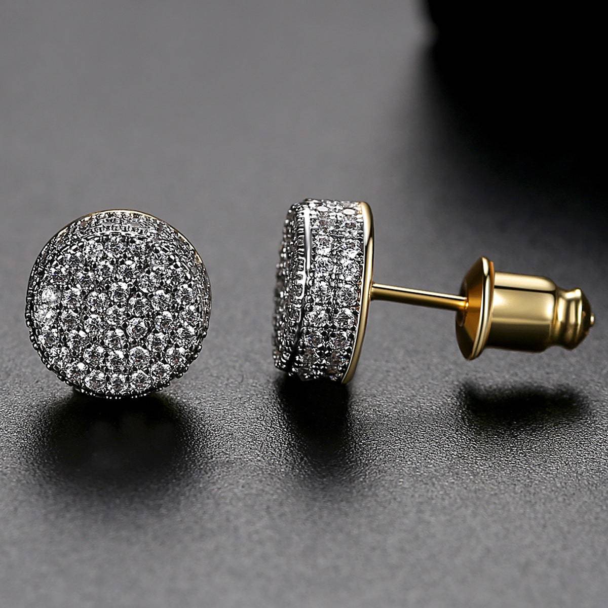 JINSE Hip Hop 9MM Round Cubic Zirconia Earrings For Men Ear Studs Crystal Green White Male Earings Fashion Jewelry Brincos - Clothing Personality