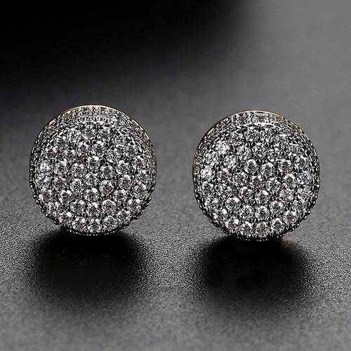 JINSE Hip Hop 9MM Round Cubic Zirconia Earrings For Men Ear Studs Crystal Green White Male Earings Fashion Jewelry Brincos - Clothing Personality