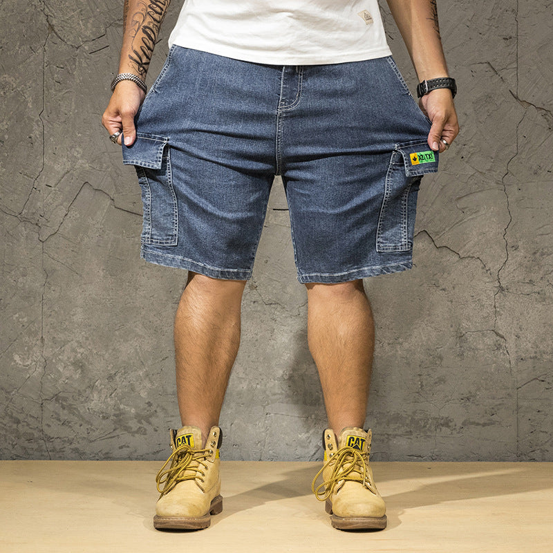Denim Shorts Straight Casual Loose Fit Cargo Large Pockets Plus Size Trendy Men's Jeans For Men