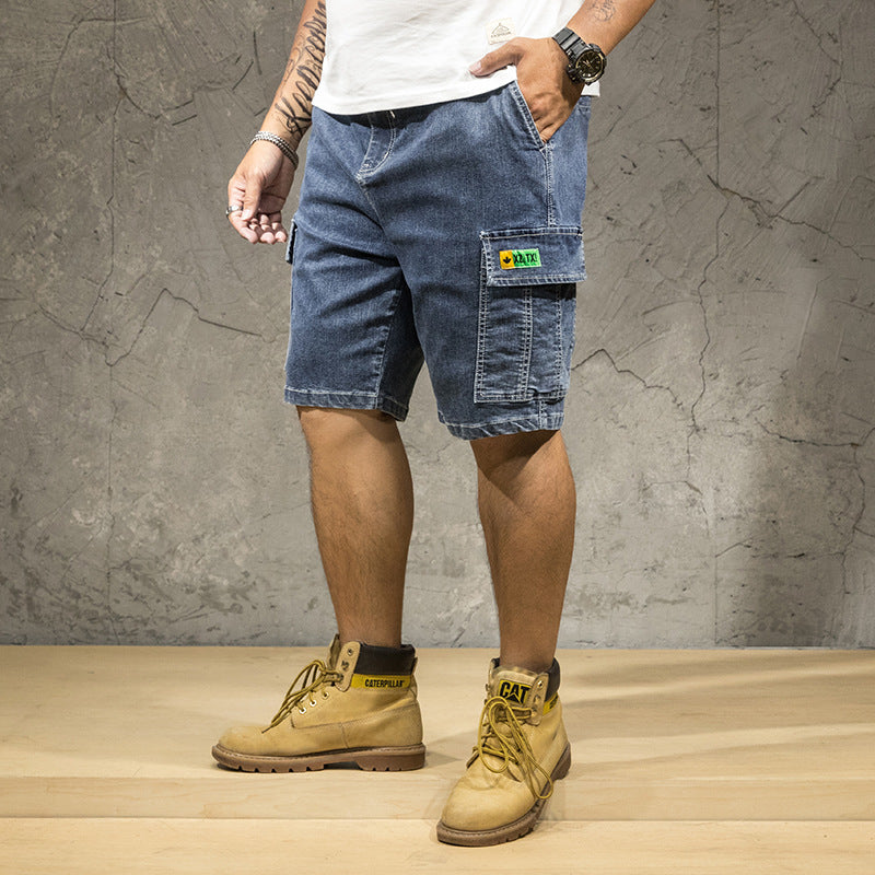 Denim Shorts Straight Casual Loose Fit Cargo Large Pockets Plus Size Trendy Men's Jeans For Men