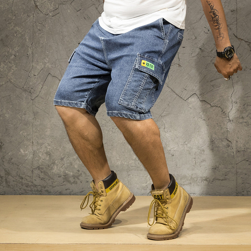 Denim Shorts Straight Casual Loose Fit Cargo Large Pockets Plus Size Trendy Men's Jeans For Men