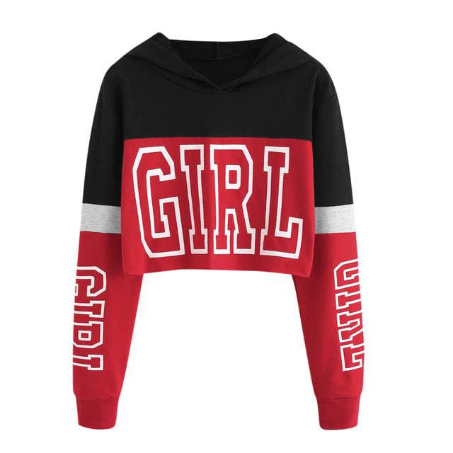 Crop Top Hoodie Sweatshirt Hoodies Women Patchwork Lett - Clothing Personality
