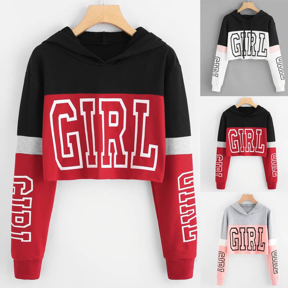 Crop Top Hoodie Sweatshirt Hoodies Women Patchwork Lett - Clothing Personality