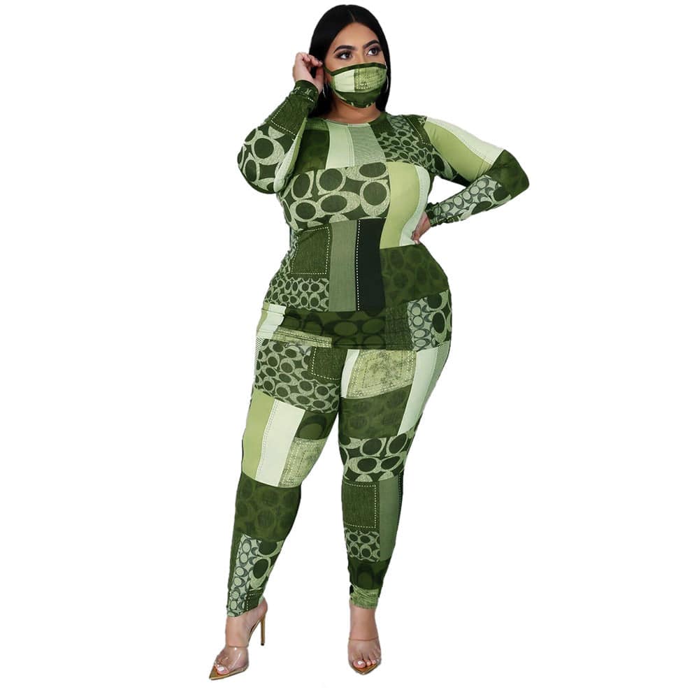 Women's Plus Size Jumpsuit Clothing Two-Piece Set Stretch Top Outfit - Clothing Personality