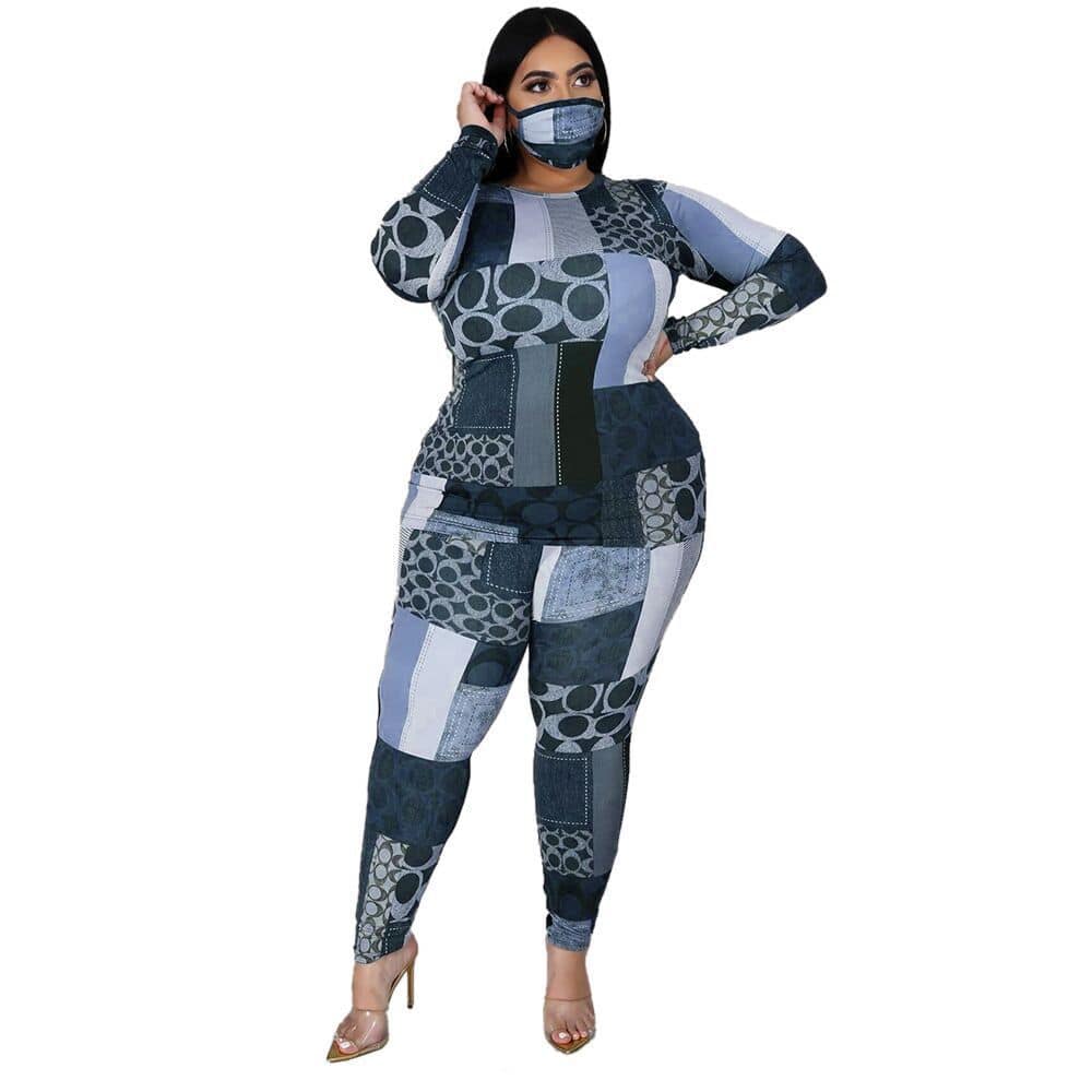 Women's Plus Size Jumpsuit Clothing Two-Piece Set Stretch Top Outfit - Clothing Personality