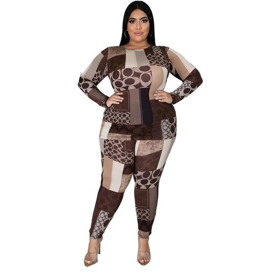 Women's Plus Size Jumpsuit Clothing Two-Piece Set Stretch Top Outfit - Clothing Personality
