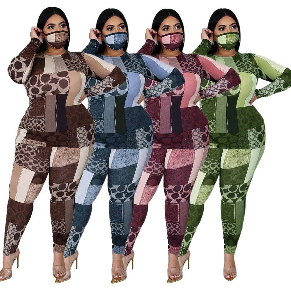 Women's Plus Size Jumpsuit Clothing Two-Piece Set Stretch Top Outfit - Clothing Personality
