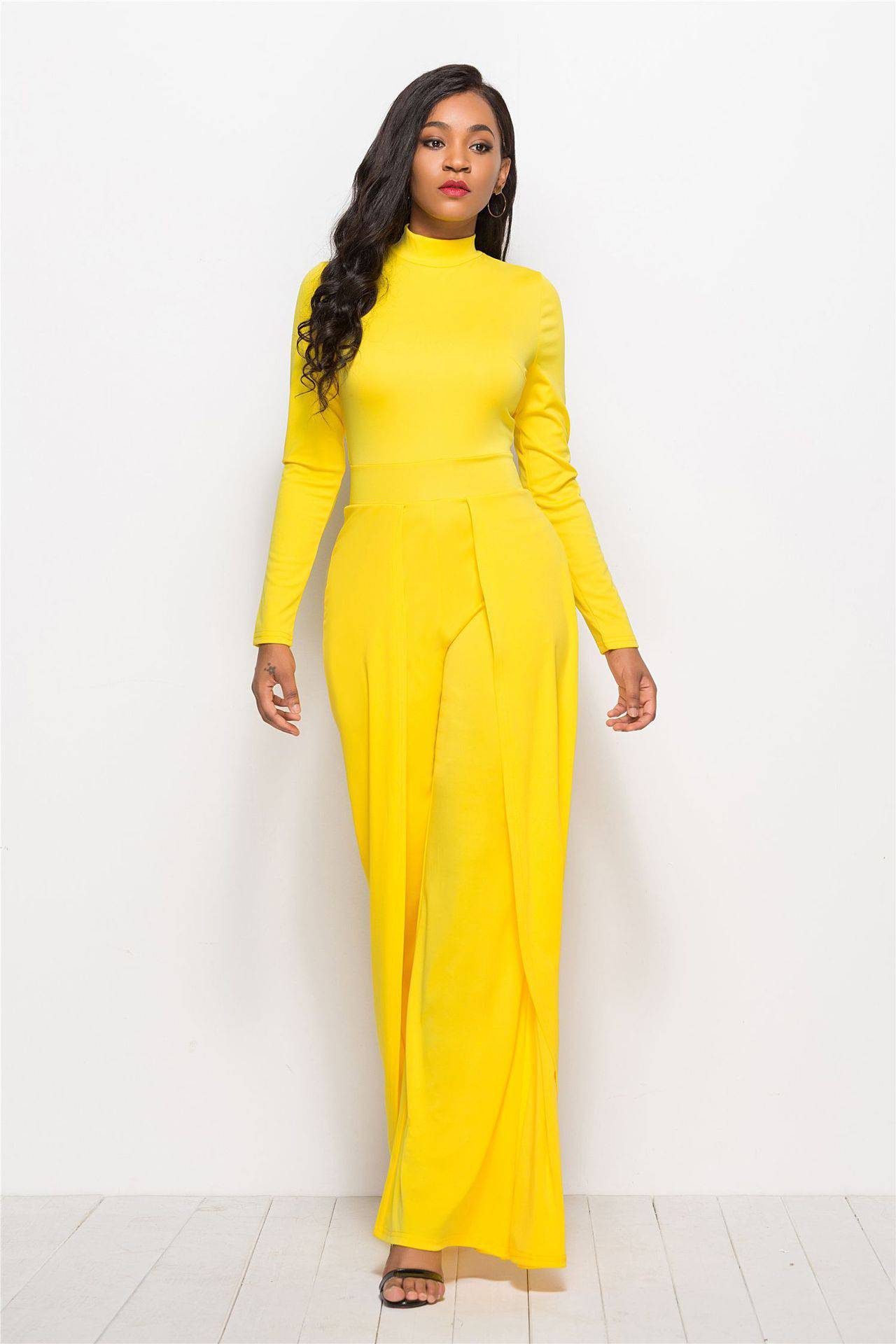 Fashion Round Neck Long Sleeve Wide Leg Jumpsuit - Clothing Personality