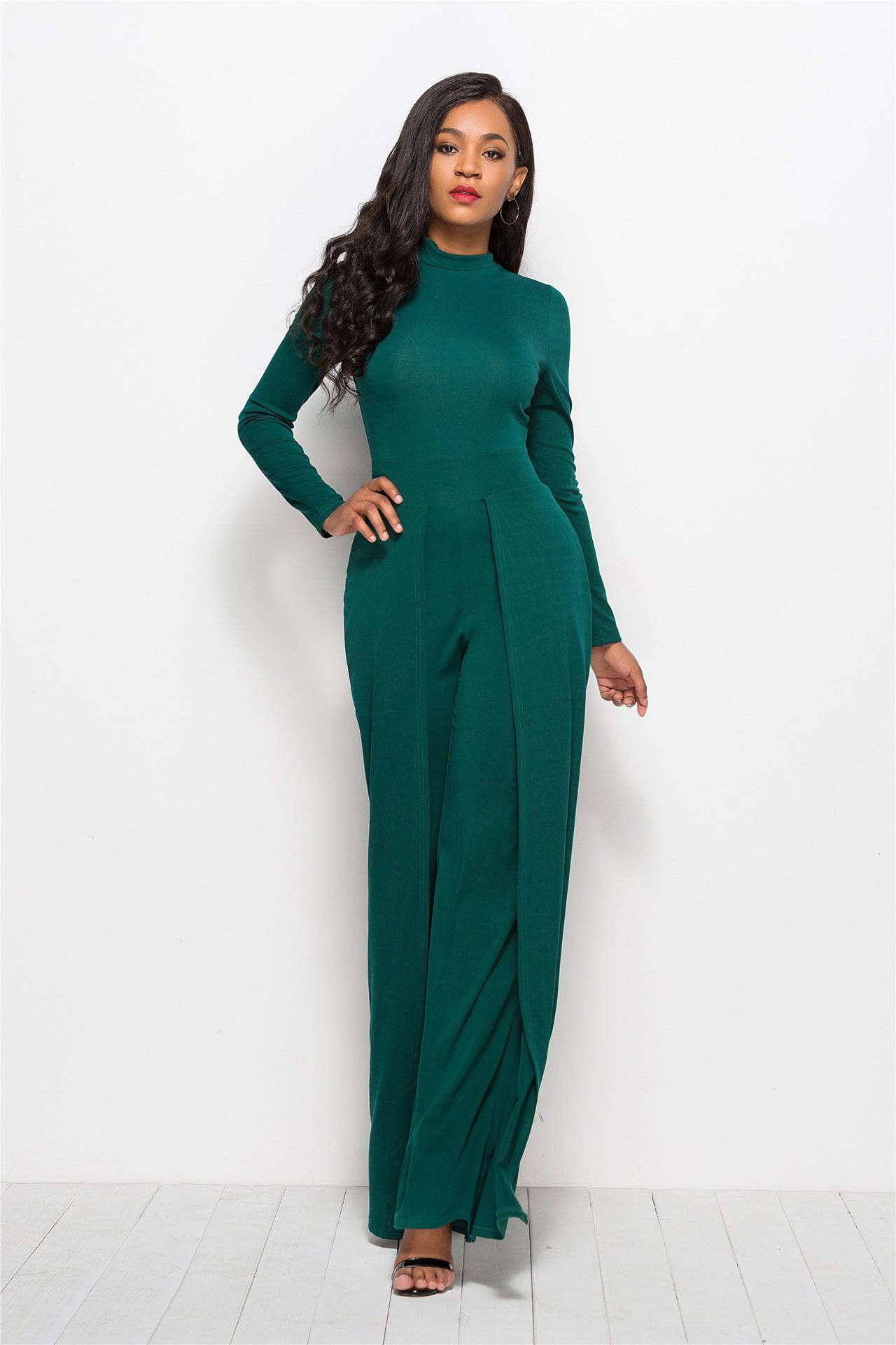 Fashion Round Neck Long Sleeve Wide Leg Jumpsuit - Clothing Personality