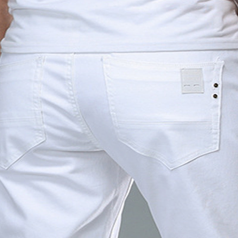 Men's Business Straight-Leg Stretch Pure White Jeans - Clothing Personality