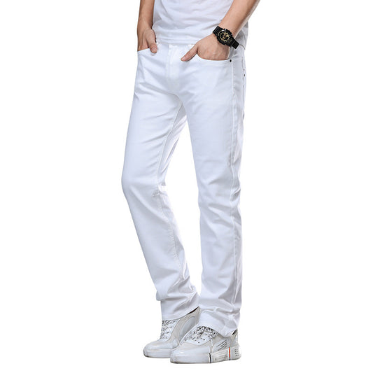 Men's Business Straight-Leg Stretch Pure White Jeans - Clothing Personality