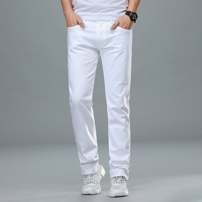 Men's Business Straight-Leg Stretch Pure White Jeans - Clothing Personality