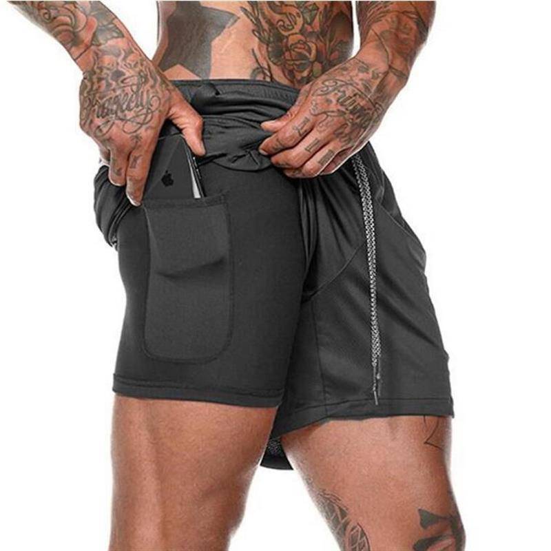 Running Shorts Men 2 In 1 Double-deck Quick Dry GYM Fitness Jogging Workout Pants - Clothing Personality