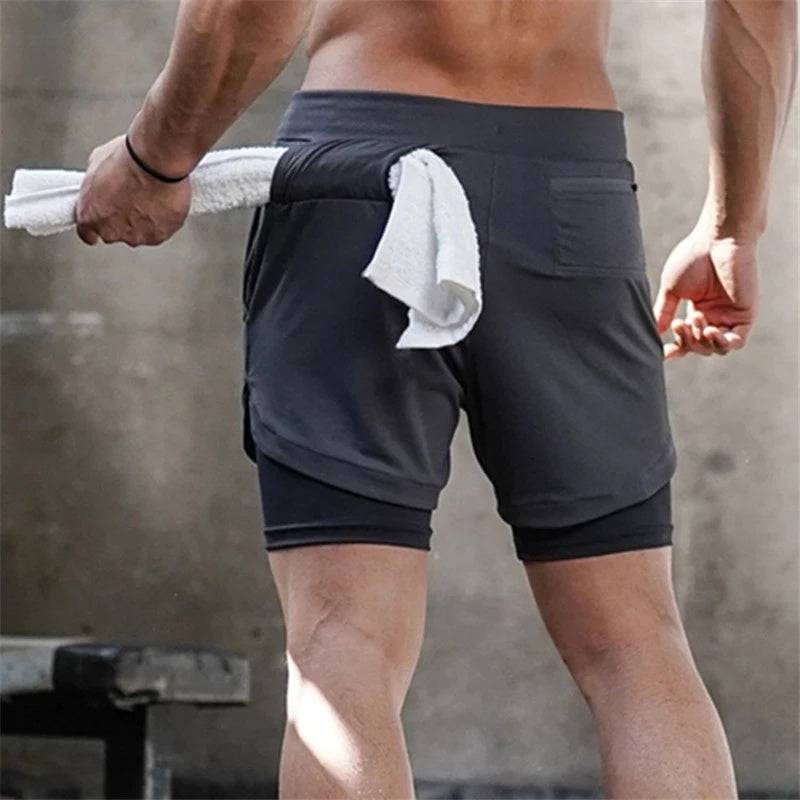 Running Shorts Men 2 In 1 Double-deck Quick Dry GYM Fitness Jogging Workout Pants - Clothing Personality