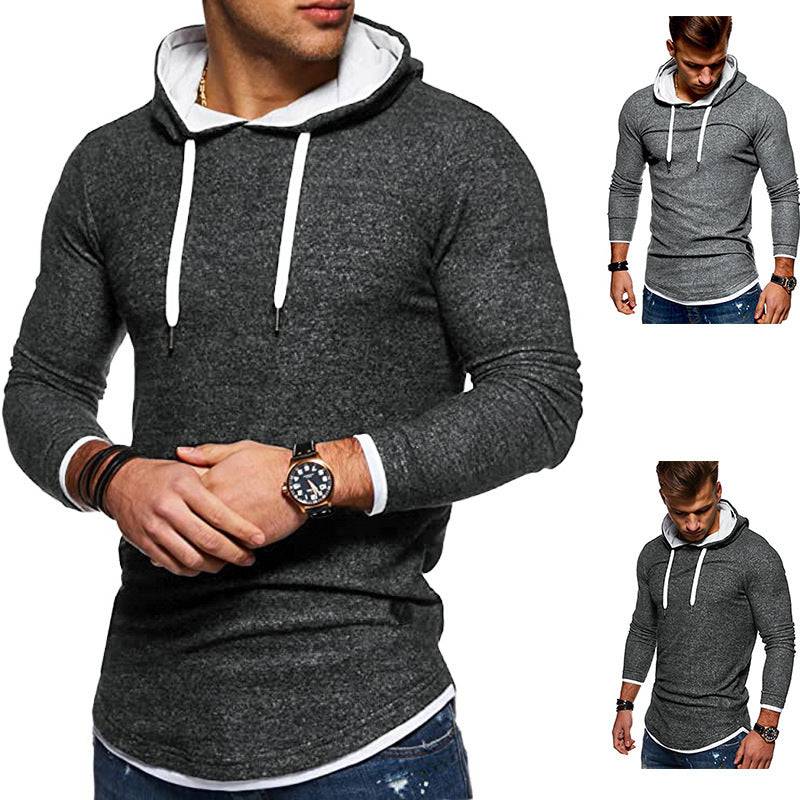 Stitched Hem Arc-style Long-sleeved Hooded T-shirt - Clothing Personality