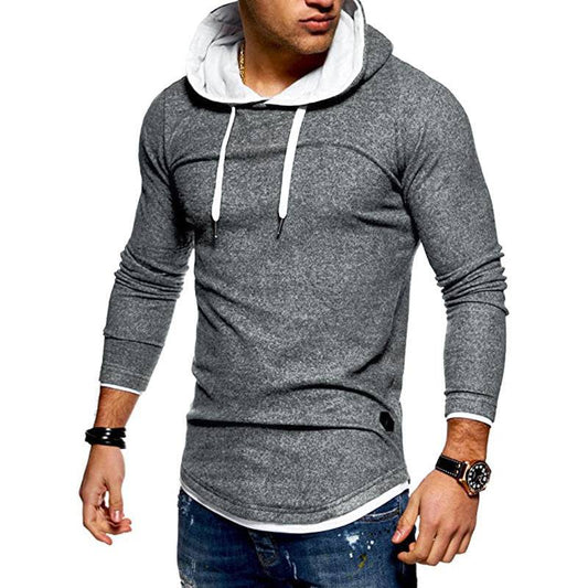 Stitched Hem Arc-style Long-sleeved Hooded T-shirt - Clothing Personality