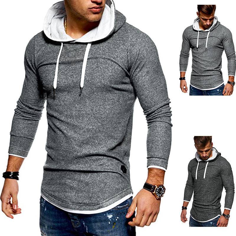 Stitched Hem Arc-style Long-sleeved Hooded T-shirt - Clothing Personality