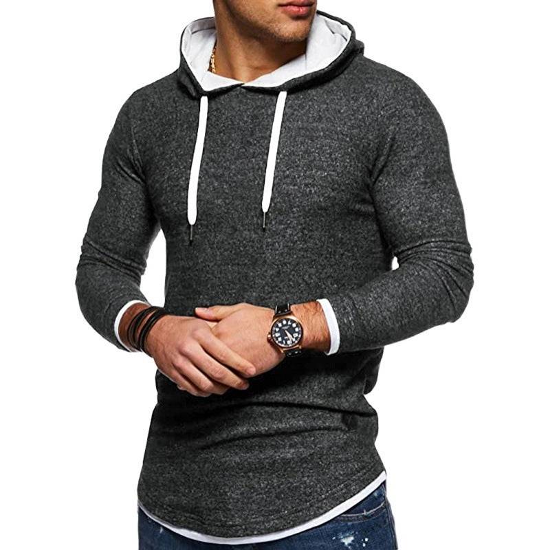Stitched Hem Arc-style Long-sleeved Hooded T-shirt - Clothing Personality