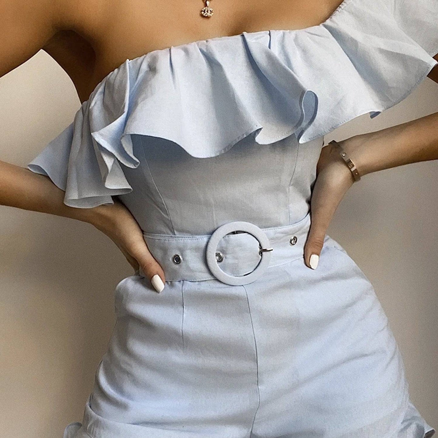 COSYGAL Sexy Jumpsuit Romper Shorts Playsuit Club Summer Women Clothing Blue Bodycon Bodysuit One Shoulder Femme Catsuit Clothes Clothing Personality
