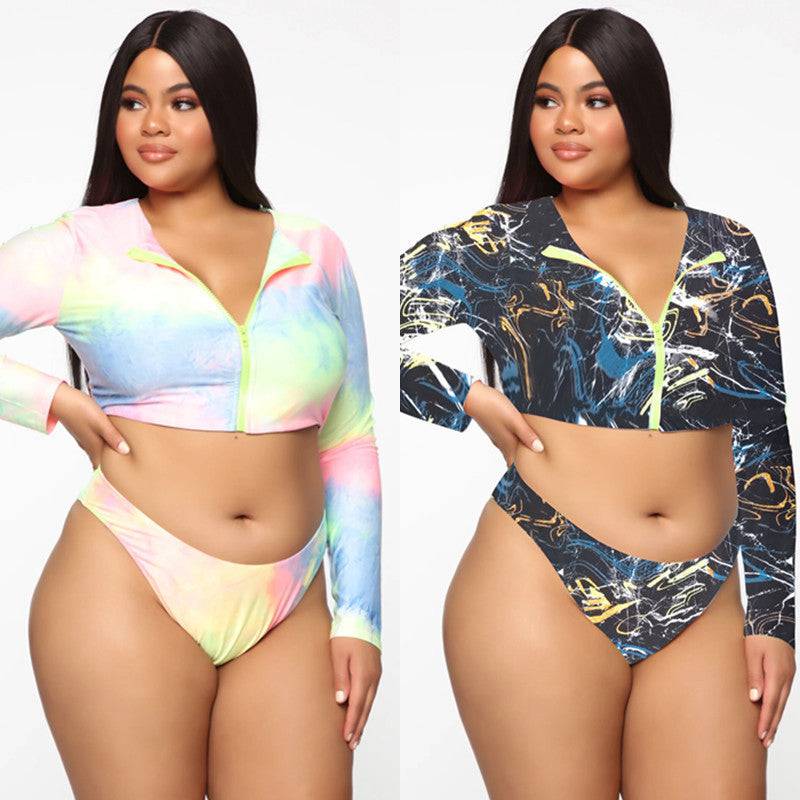 Bikini Long Sleeve Zipper Swimsuit Plus Size Colorful Sexy Plus Size Swimsuit - Clothing Personality