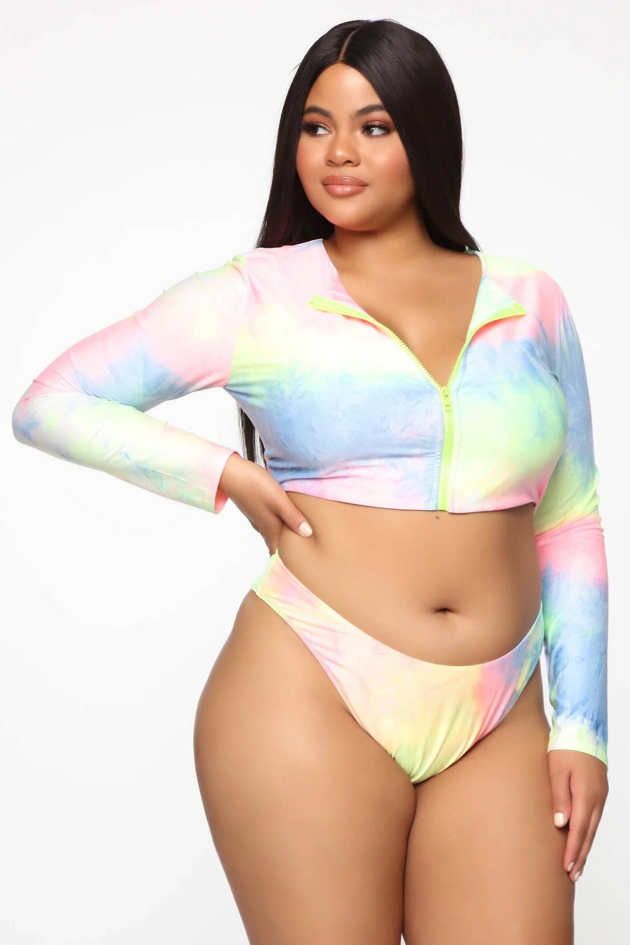 Bikini Long Sleeve Zipper Swimsuit Plus Size Colorful Sexy Plus Size Swimsuit - Clothing Personality