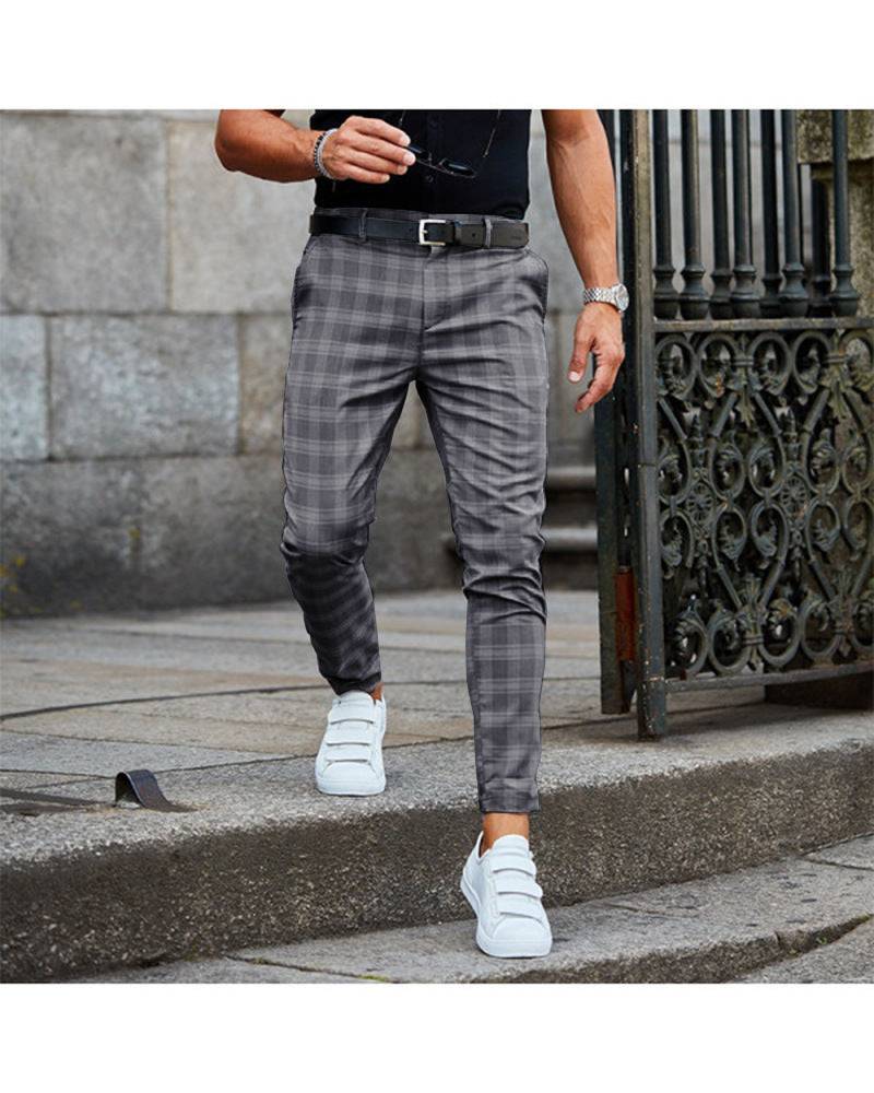 Plaid Print Pants Men's Casual Trousers Loose Fit and Thin Slacks - Clothing Personality