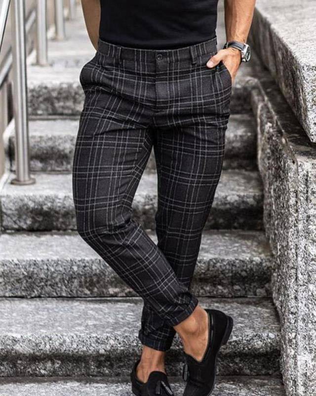 Plaid Print Pants Men's Casual Trousers Loose Fit and Thin Slacks - Clothing Personality
