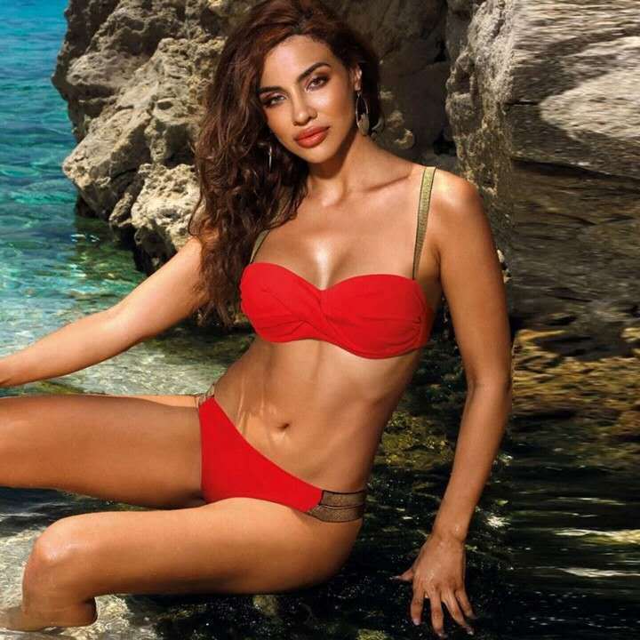 Bikini Sets Solid Color Swimsuit Sexy Mid-Waist Bandeau Gather Cup Bikinis Women Swimwear Female Bathing Suits Beach Wear - Clothing Personality