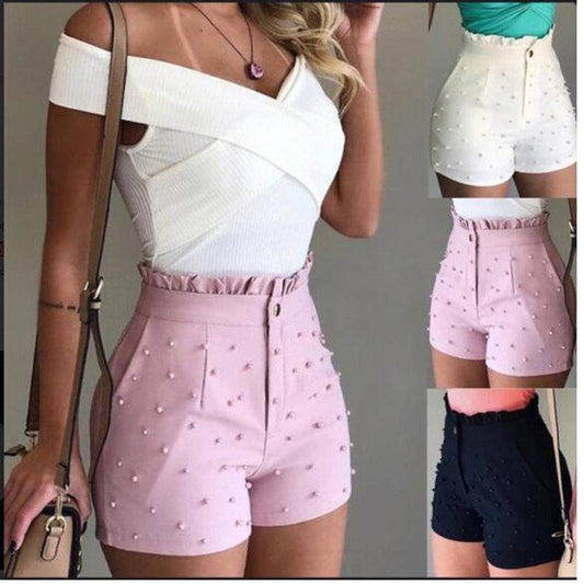 Beaded Style Women's Dressy Casual Fashion Shorts Gun Beads Solid Color Sexy Shorts Women - Clothing Personality