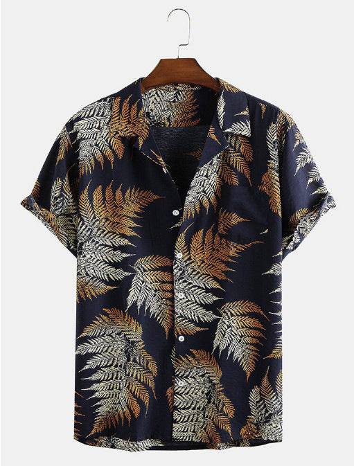 Lapel Short-sleeved Floral Shirt - Clothing Personality