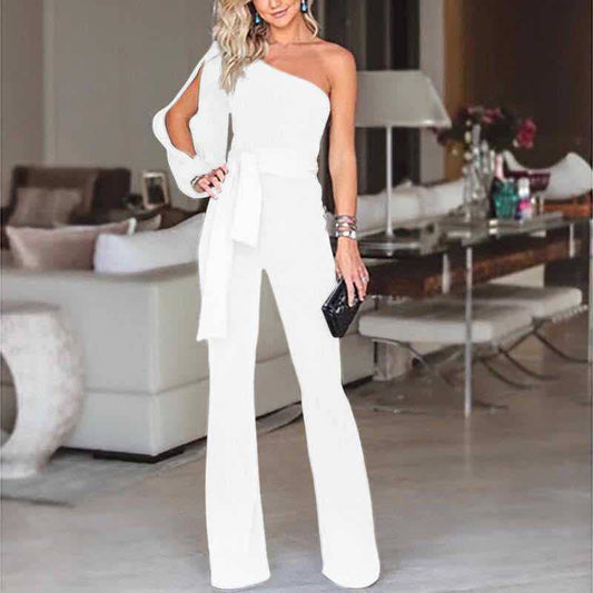 Ladies High Waist Slim One-Shoulder Jumpsuit - Clothing Personality