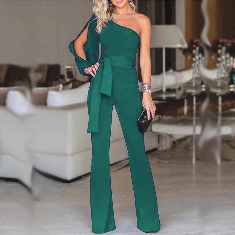 Ladies High Waist Slim One-Shoulder Jumpsuit - Clothing Personality