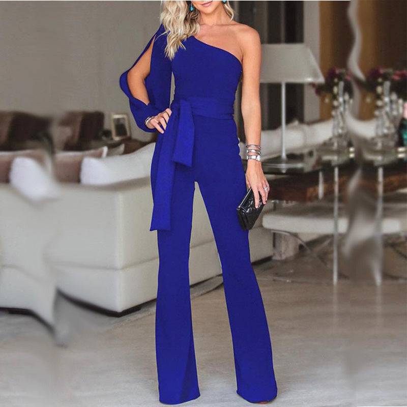 Ladies High Waist Slim One-Shoulder Jumpsuit - Clothing Personality