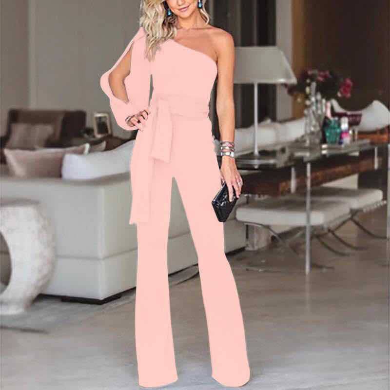 Ladies High Waist Slim One-Shoulder Jumpsuit - Clothing Personality